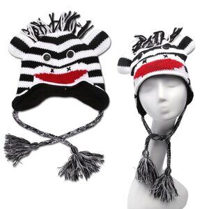 Chaos Sock Money Striped Knit Hat Fleece Lined Long Tassels Warm Black White Red